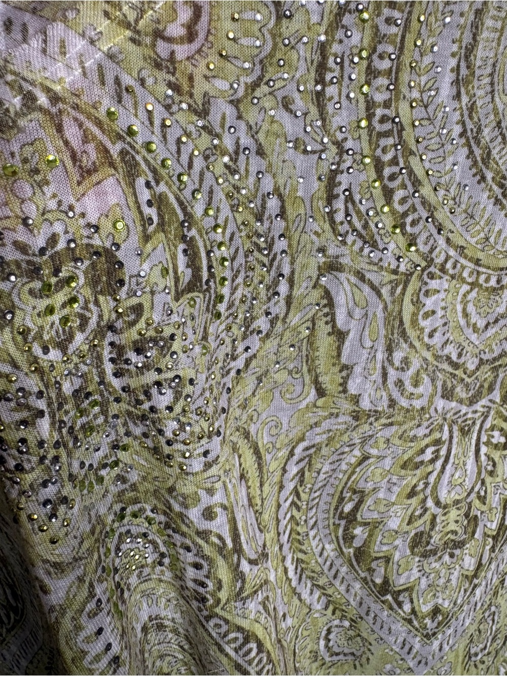 Chico's Paisley V-Neck Top Women 3 XL Green Rhinestone Embellished Boho Blouse - Picture 5 of 11